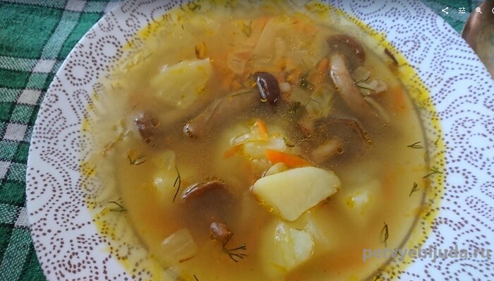 Грибной суп с замороженными опятами