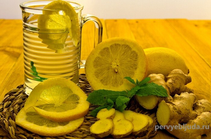 имбирный чай с лимоном и мятой