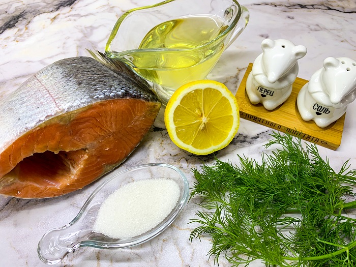 ингредиенты для жарения красной рыбы