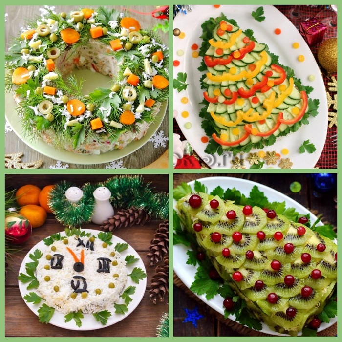 идеи украшения новогодних салатов