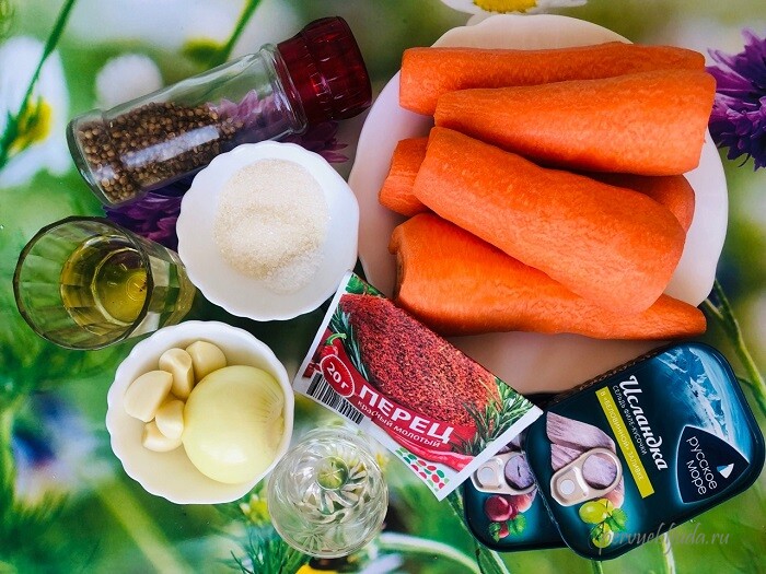 ингредиенты для приготовления моркови по-корейски с селедкой