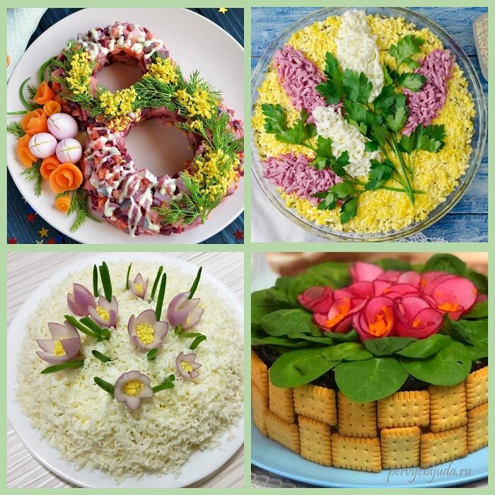 украшение салатов к 8 марта
