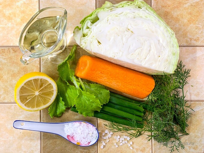 ингредиенты для салата из молодой капусты с морковью