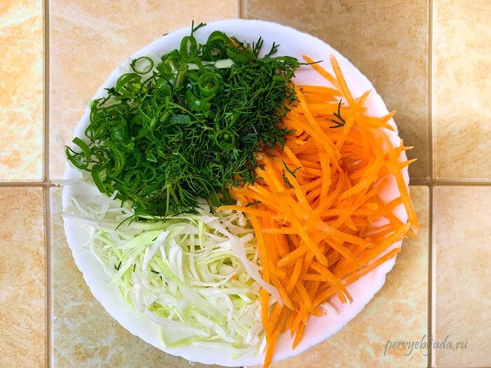 готовим салат из молодой капусты с морковью и зеленью