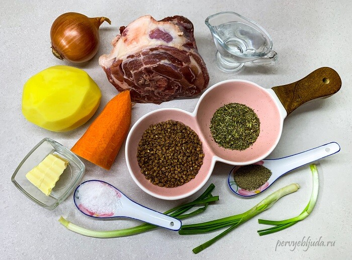 ингредиенты для гречневого супа с бараниной