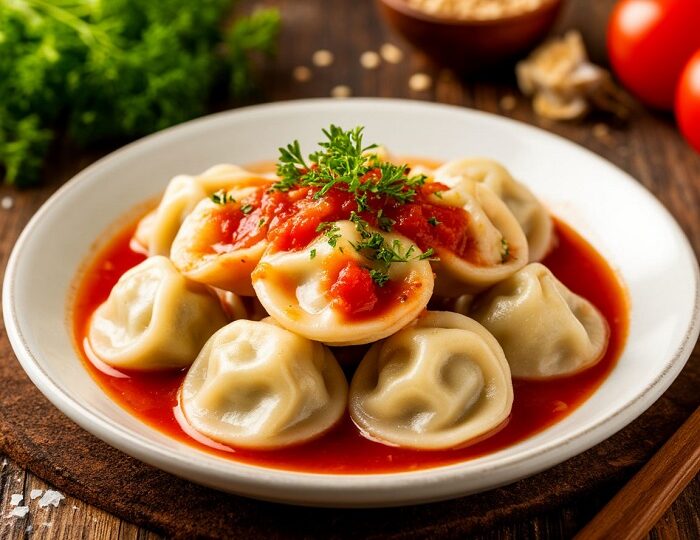 пельмени с соусом