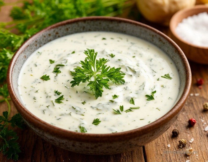 соус из сметаны и зелени с чесноком