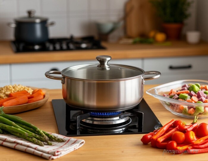 варим суп с фрикадельками и замороженными овощами