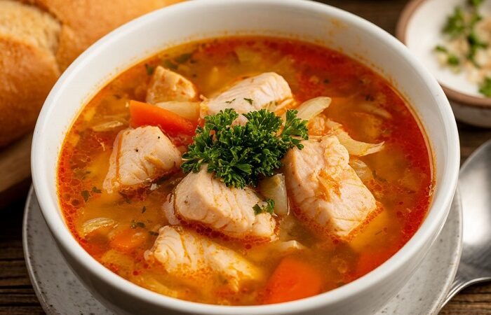 суп из красной рыбы с помидорами