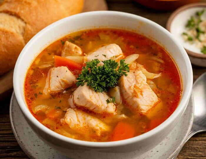 суп из красной рыбы с помидорами