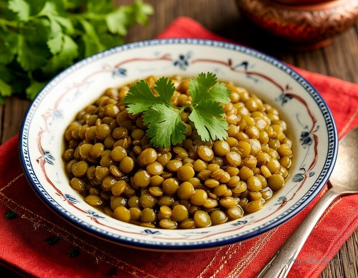каша с чечевицей с зеленью кинзы
